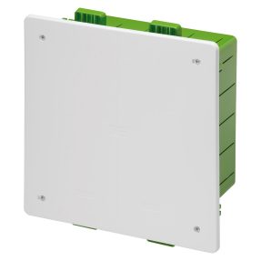 cassetta di derivazione e connessione affiancabile per montanti-per pareti mobili e cartongesso-dimensione 260x260x121-coperchio basso piombabile