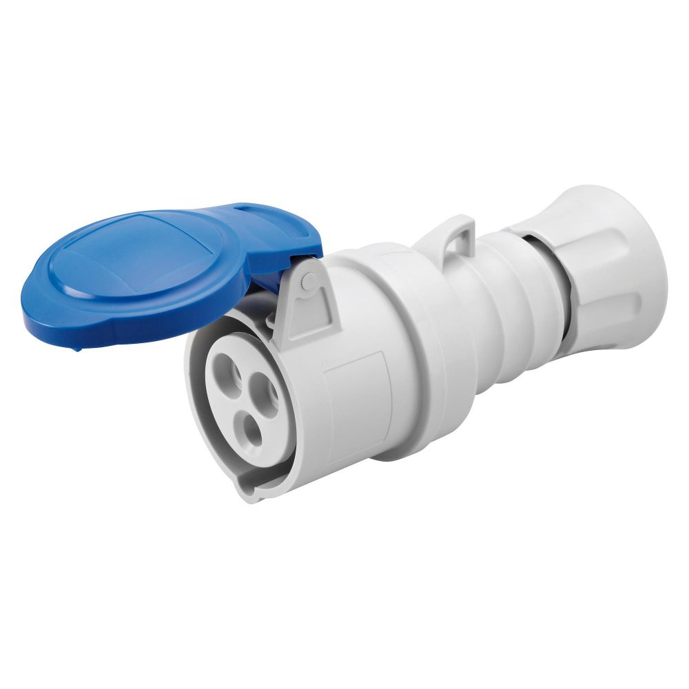 שקע נייד ישר hp‏ - ip44/ip54‏ - 2p+e‏ 32a‏ ‎200-250v‏ 50/60hz - כחול - 6h - חיווט הברגה