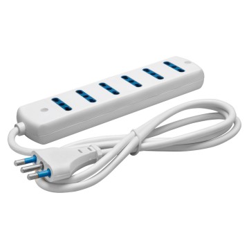 Multiple socket-outlet, 6 outputs, Italian Standard with 1.5m cable and straight plug 2P+E - 16A - 250V ac - 3000W