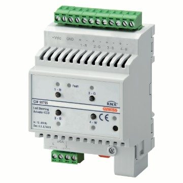  FÉNYERŐSZABÁLYOZÓ AKTUÁTOR LED VILÁGÍTÁSHOZ - 12-48 V DC - CVD - 4 CSATORNÁS - KNX - IP20 - 4 MODULOS - KALAPSÍNRE SZERELHETŐ
