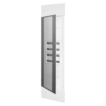 Kit con puerta de cristal transparente fumé, paneles en metal blanco RAL 9003, 2 paneles troquelados para 40M y paneles ciegos RAL 9003
