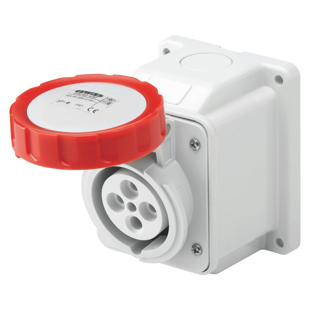  10° angled surface-mounting socket-outlet - ip67 - 2p+e 32a 380-415v 50/60hz - red - 9h - screw wiring