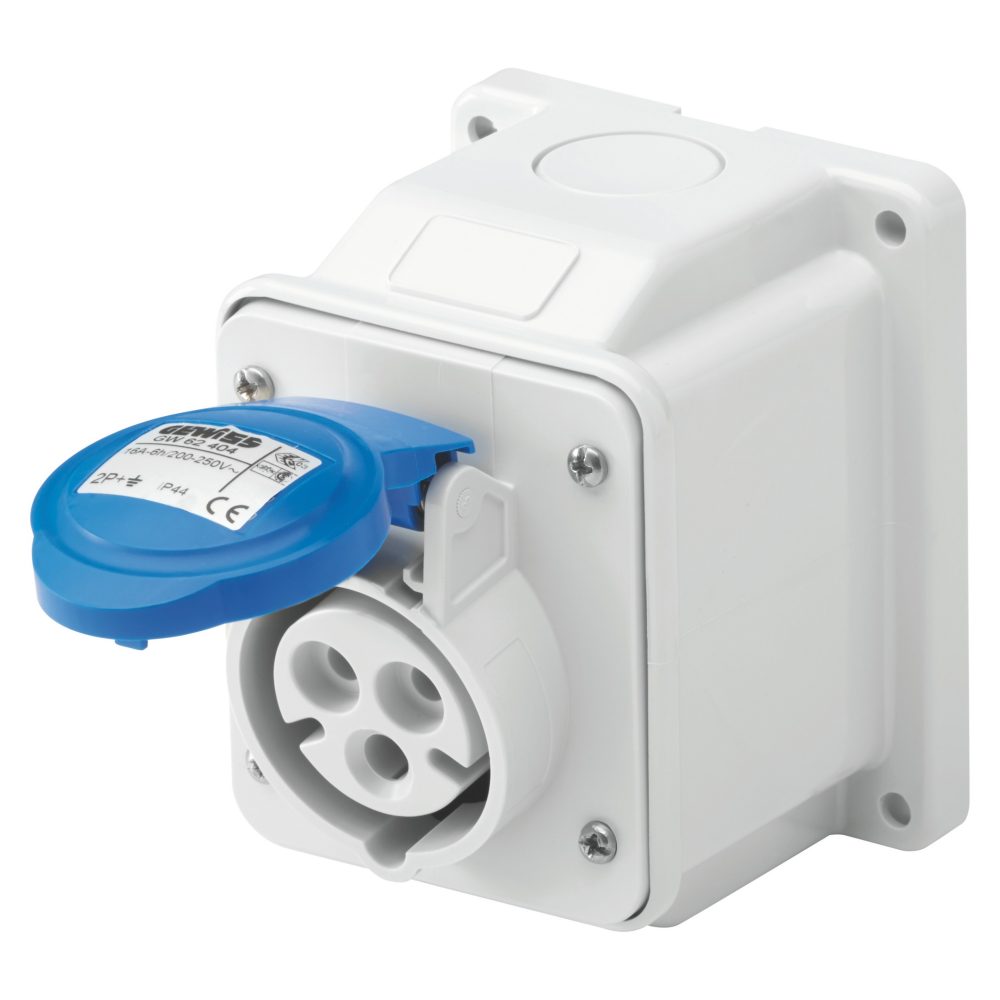  presa fissa da parete a 10° - ip44 - 2p+t 16a 200-250v 50/60hz - blu - 6h - cablaggio a vite