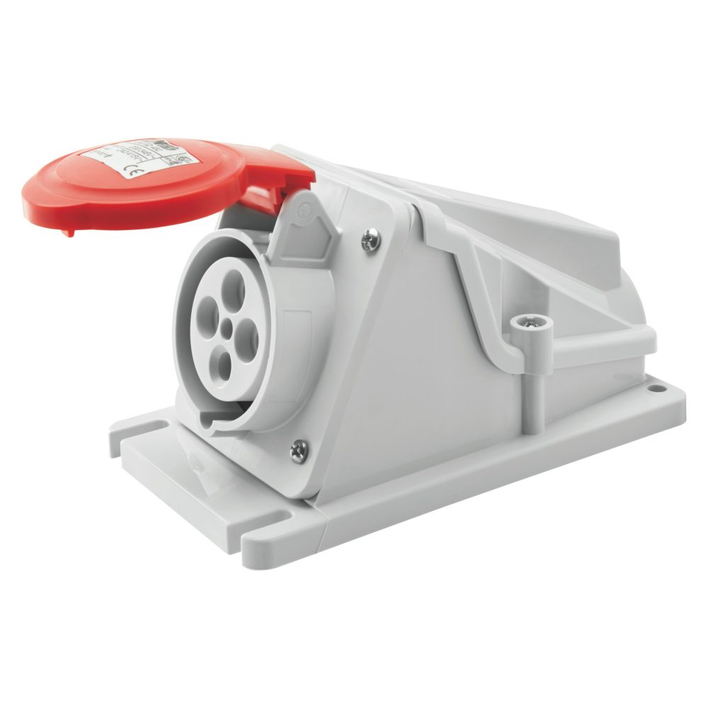 cee wandcontactdoos 3p+a 16a 380/415v 50/60hz - rood - 6h - ip44 opbouw haaks + schroefdraad aansluiting