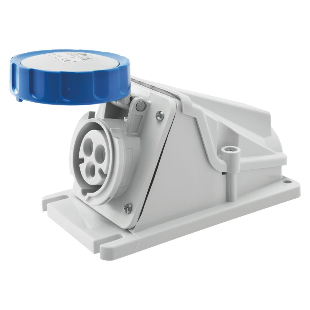  presa fissa da parete a 90° - ip67 - 2p+t 16a 200-250v 50/60hz - blu - 6h - cablaggio a vite