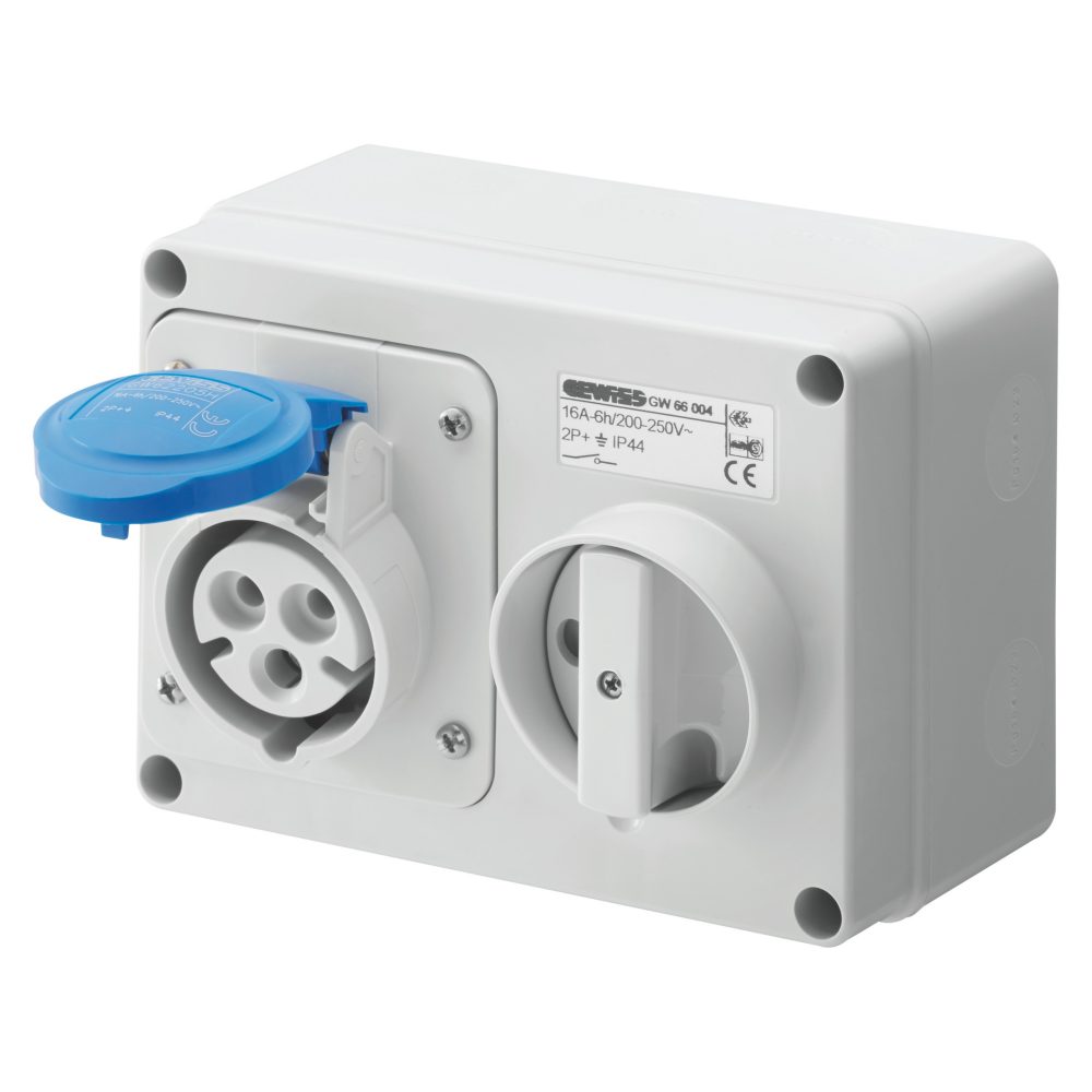  vaste vergrendelde horizontale wandcontactdoos - met bodem - zonder zekeringhouder - 2p+a 16 a 200-250 v - 50/60 hz 6h - ip44