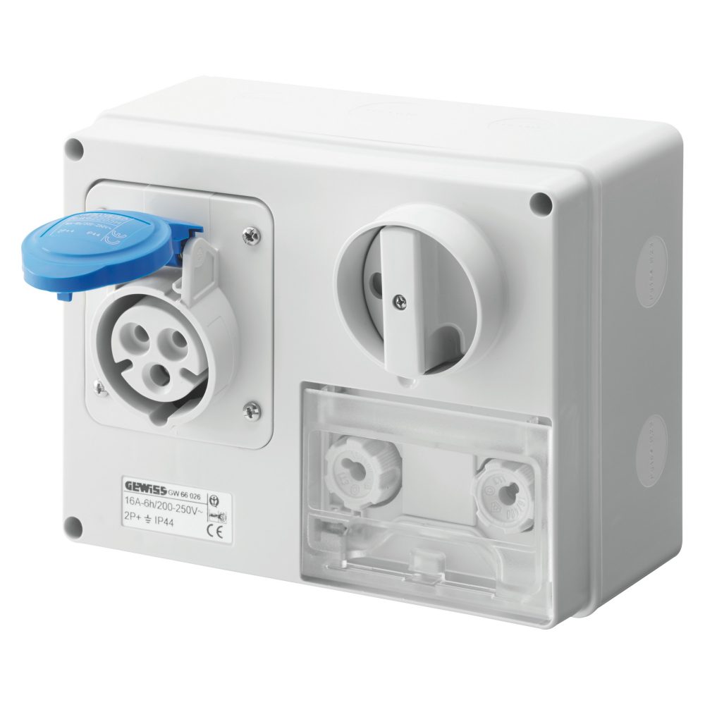  fixed interlocked horizontal socket-outlet - with bottom - with fuse-holder base - 3p+n+e 32a 200-250v - 50/60hz 9h cbf - ip44