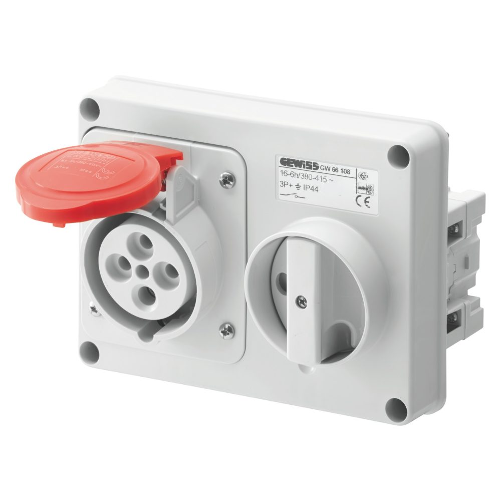  horizontale steckdose - ohne gehäuse - ohne sicherungssockel o/s - 3p+e 32a 380-415v - 50/60hz 6h - ip44