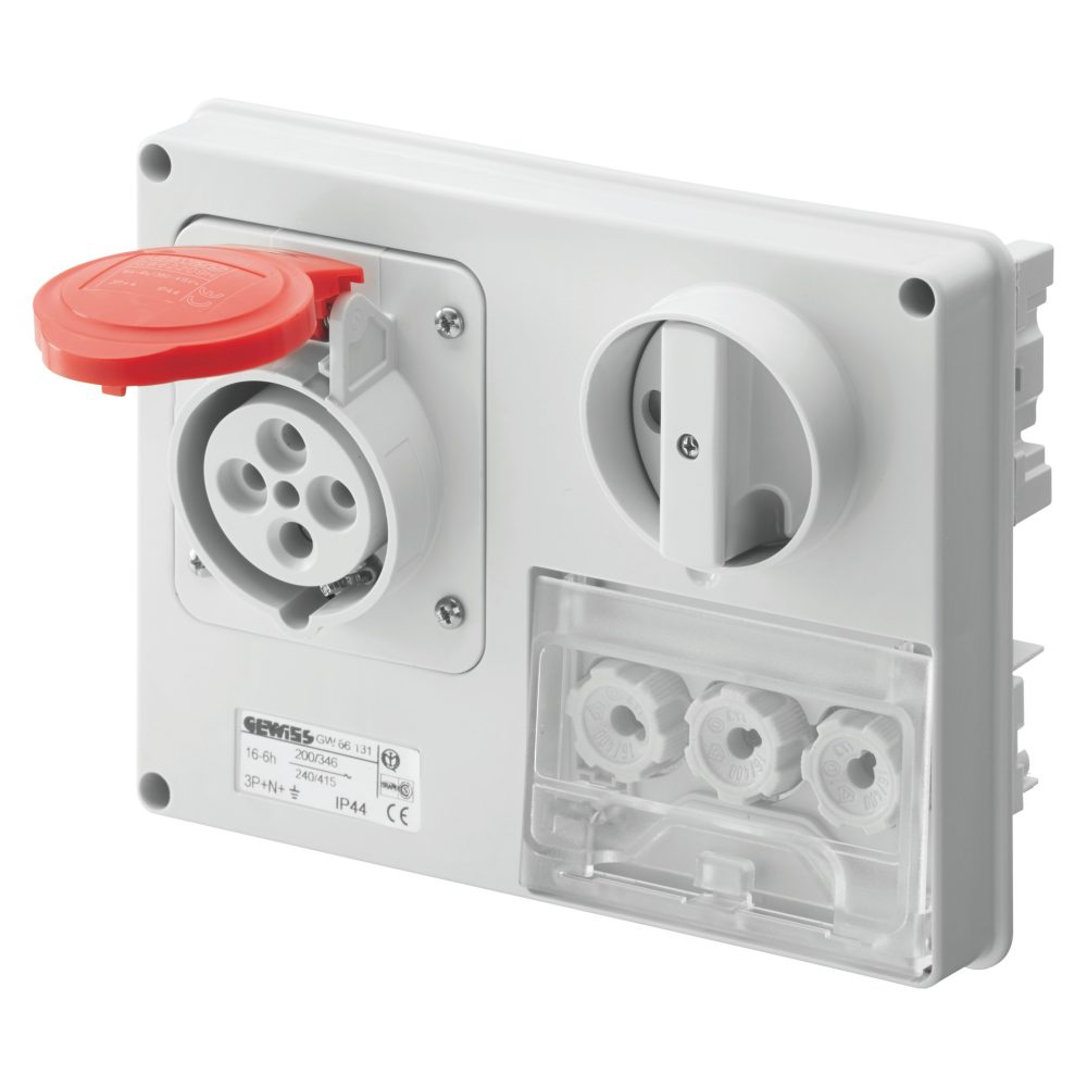  fixed interlocked horizontal socket-outlet - without bottom - with fuse-holder base - 3p+n+e 16a 346-415v - 50/60hz 6h - ip44