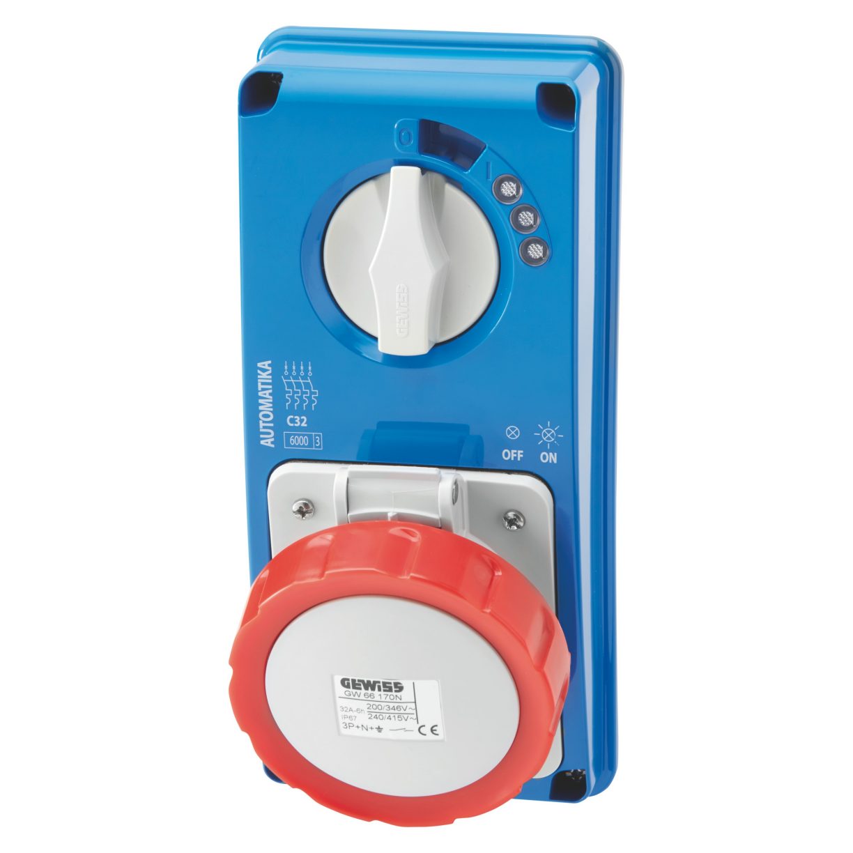 VERTICAL FIXED INTERLOCKED SOCKET OUTLET AUTOMATIKA MT 6KA CURVE C WITHOUT BOTTOM 3P+N+E