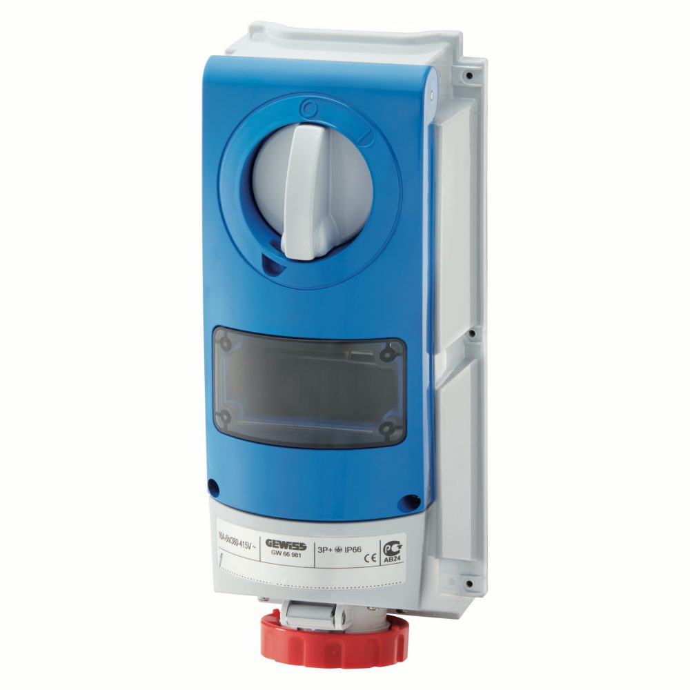  vertical fixed interlocked socket outlet - without bottom - for mounting modular devices - for heavy-duty use - 3p+e 32a 380-415v-50/60hz 6h ip66
