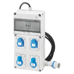 q-din 10 acs  kombi̇nasyon - mobi̇l-portati̇f - kablo ve fi̇şli̇ - 2 2p+e 16a iec309 + 2 alman standardi pri̇z 16a - ip44