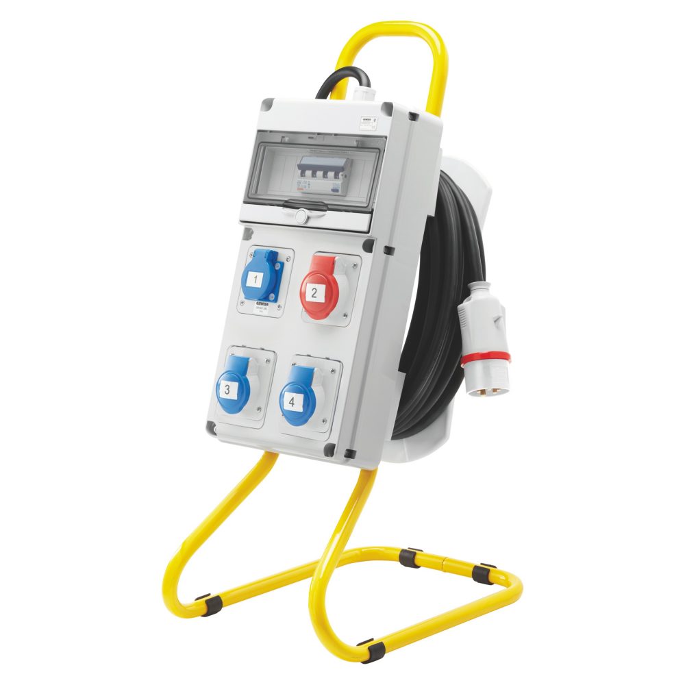  q-din 10 asc - mobile e portatile - con carrello - 2 2p+t 16a iec309 + 1 3p+t 16a iec 309 + 1 presa standard tedesco 16a - ip44