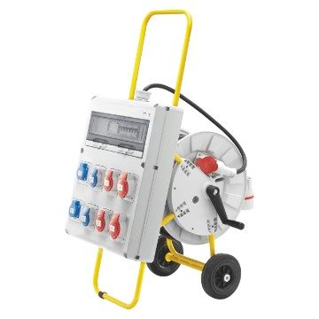  Q-DIN 20 ACS-MOBIEL-DRAAGBAAR-MET ONDERSTEL-2x2P+A 16A IEC309 + 2x3P+A 16A IEC 309 + 2x3P+A 32 A IEC309 + 2xDUITSE STANDAARD WANDCONTACTDOOS 16 A-IP44