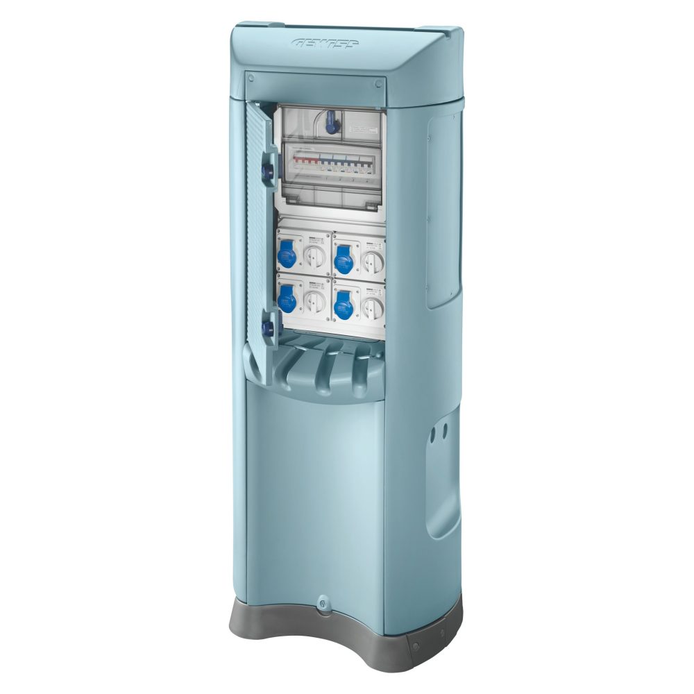  qmc200b - cablato - bifacciale - 8 prese 2p+t 16a - sezionatore 4p 80a - 8 mcd 2p 10a 0,03a - ip44 - azzurro