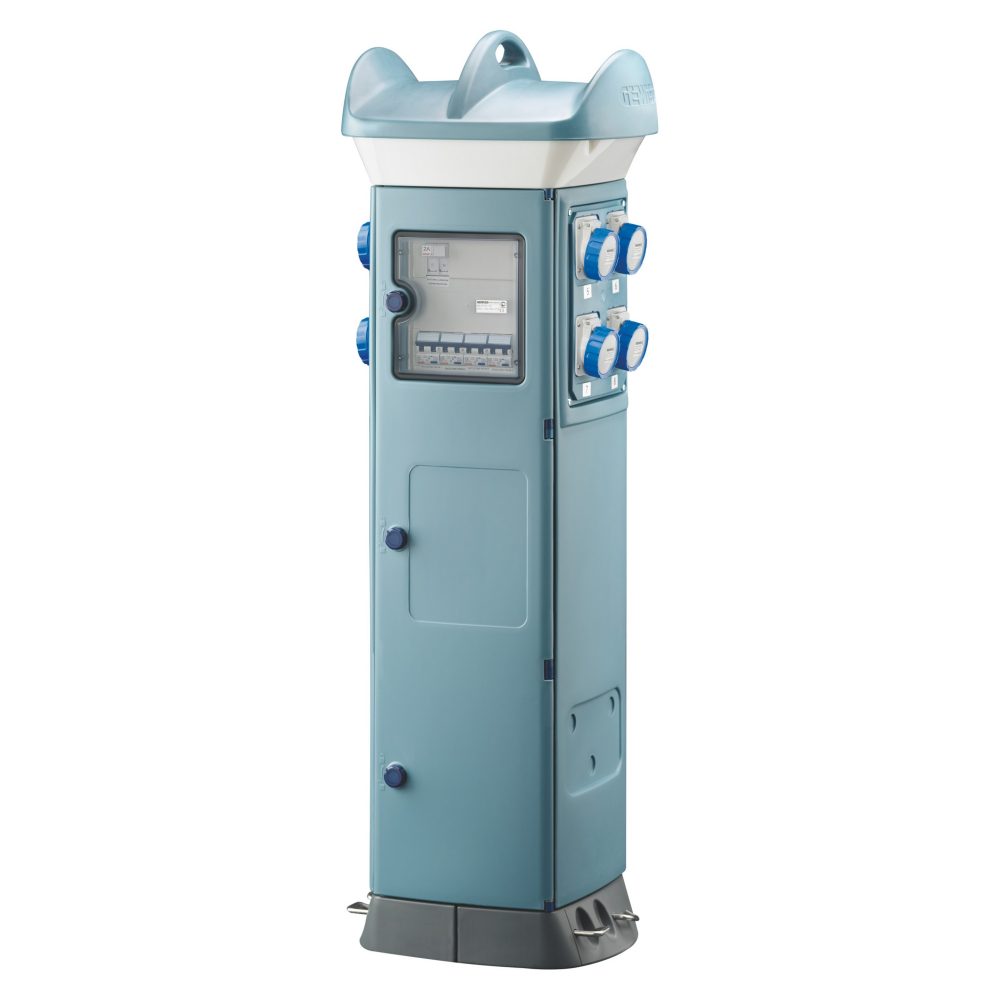  qmc63c - wired - for campsite - double side take-off - 8 socket outlet 2p+e 16a - ip55 - light blue