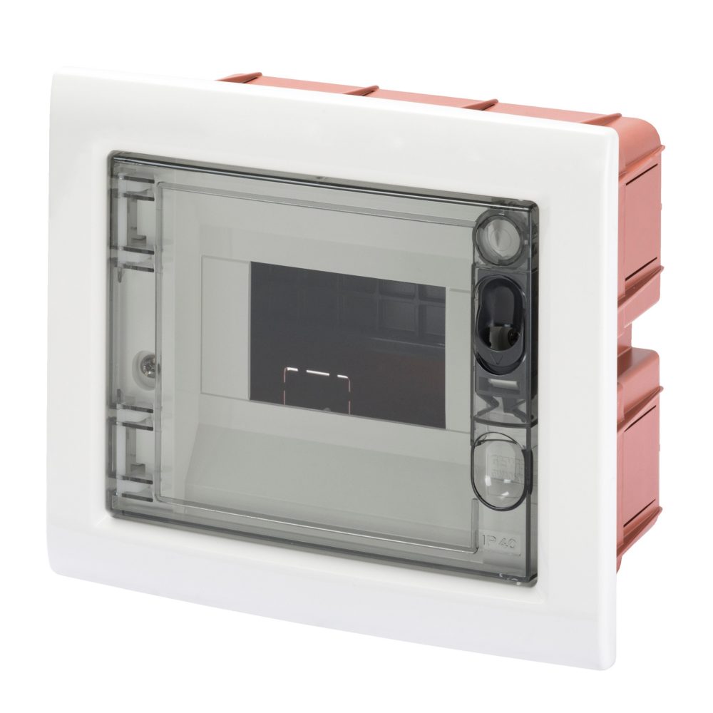  flush-mounting enclosure with smoked transparent door 6 modules ip40