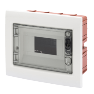 FLUSH-MOUNTING ENCLOSURE WITH SMOKED TRANSPARENT DOOR WITH EXTRACTABLE FRAME - WITH TERMINAL BLOCK N (2X16)+(7X10) E (2X16)+(7X10) - 8 MODULES IP40