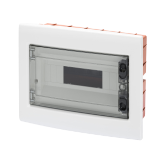 FLUSH-MOUNTING ENCLOSURE WITH SMOKED TRANSPARENT DOOR WITH EXTRACTABLE FRAME - WITH TERMINAL BLOCK N (3X16)+(17X10) E (3X16)+(17X10) - 8 MODULES IP40