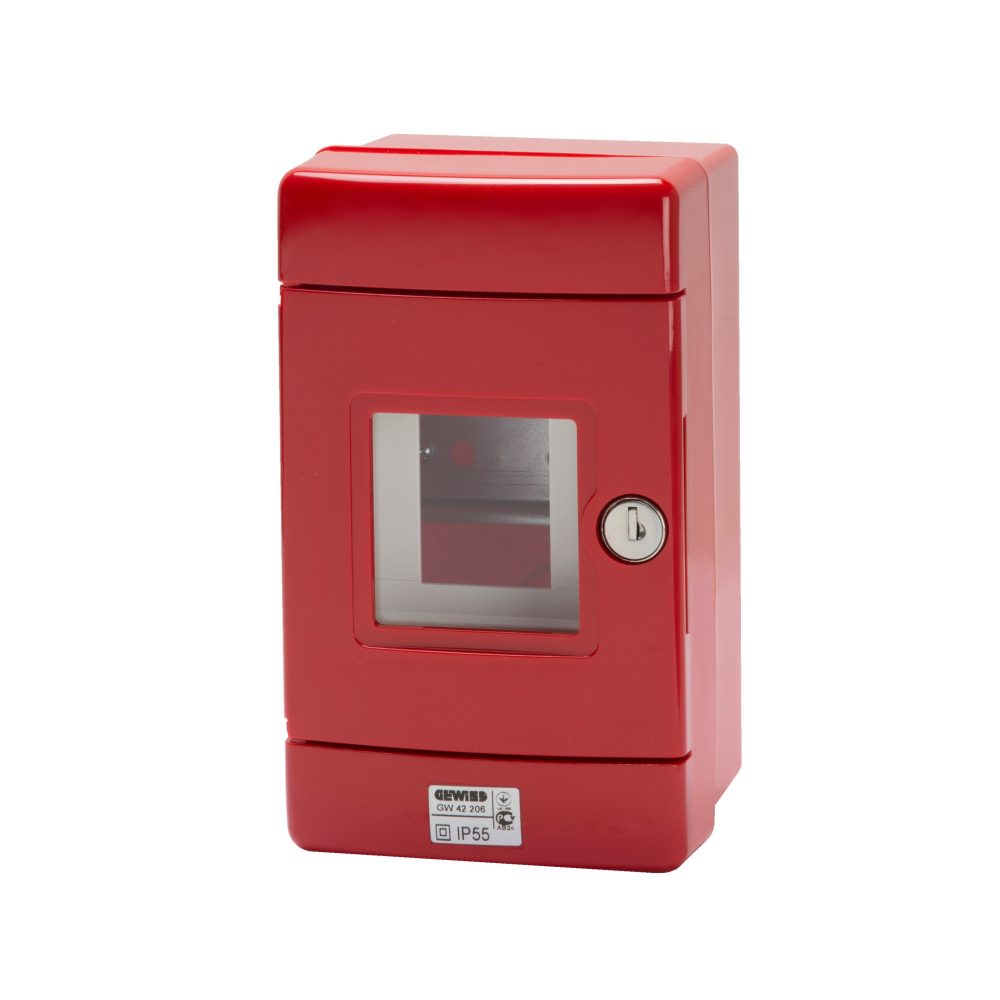  coffret étanche pour manœuvres de secours et applications spéciales avec rail din- 4 modules en50022 - rouge ral 3000