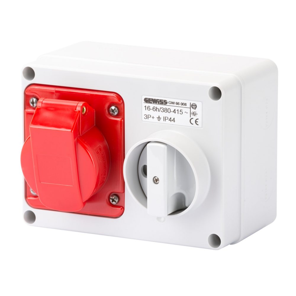  fixed interlocked horizontal socket-outlet - with bottom - without fuse-holder base - 2p+e 16a 380-415v - 50/60hz 9h - ip44