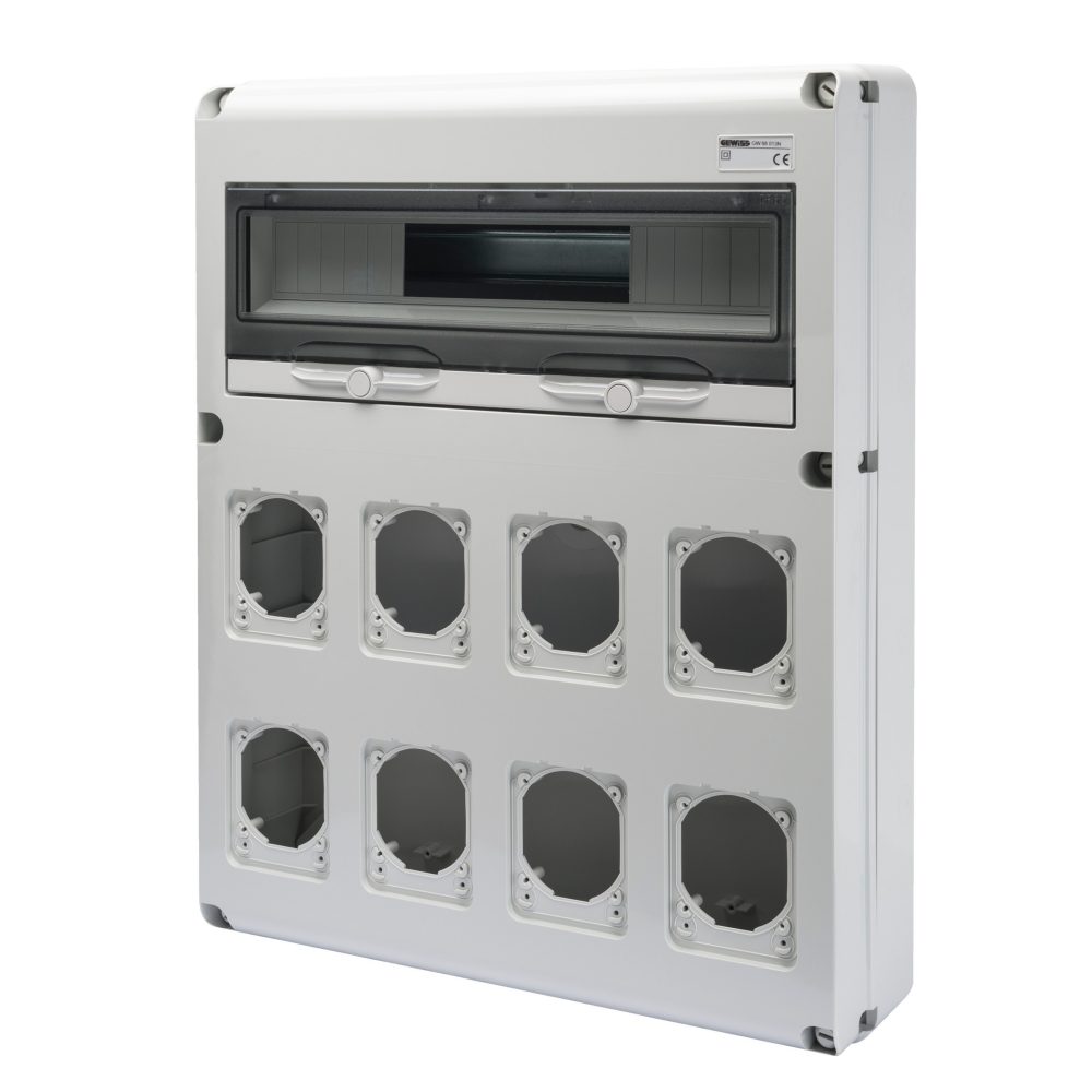  q-din 20 modulů – 8 přírub iec 16/32 a ip44/67 – ip65