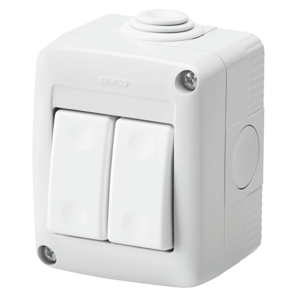  protected enclosure complete with system devices - with two-way switch+two-way switch 1p 16 ax - ip40 - rgrey ral 7035