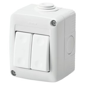 protected enclosure complete with system devices - with two-way switch+two-way switch 1p 16 ax - ip40 - rgrey ral 7035