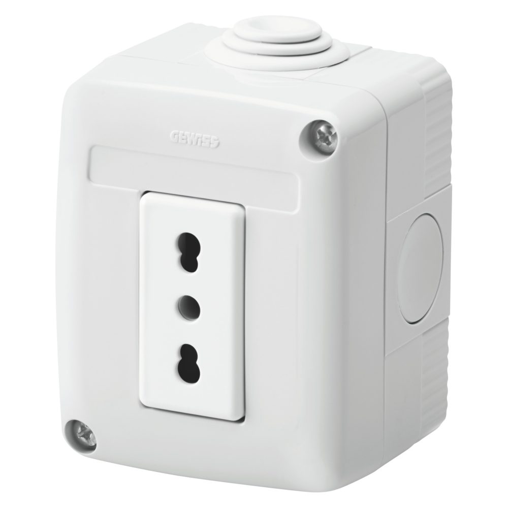  protected enclosure complete with system devices - with socket-outlet 2p+e 16 a dual amperage - italian standard - ip40 - grey ral 7035