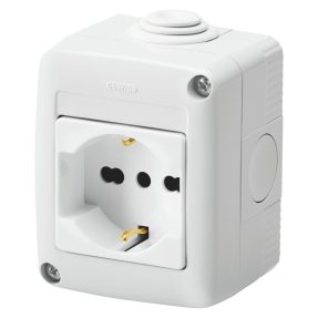 protected enclosure complete with system devices - with socket-outlet 2p+e 16 a dual amperage - italian/german standard - ip40 - grey ral 7035