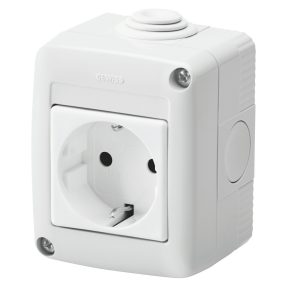 protected enclosure complete with system devices - with socket-outlet 2p+e 16 a - german standard - ip40 - grey ral 7035