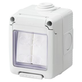 contenedor completo con aparatos system - estanco - conmutador+conmutador 1p 16ax - ip55 - gris ral 7035