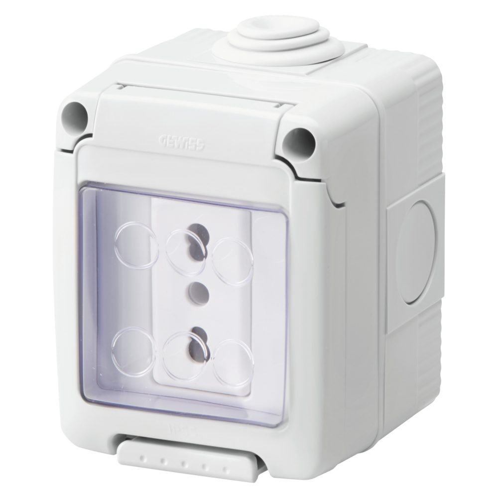  watertight enclosure complete with system devices - with socket-outlet 2p+e 16 a dual amperage - italian standard - ip55 - grey ral 7035