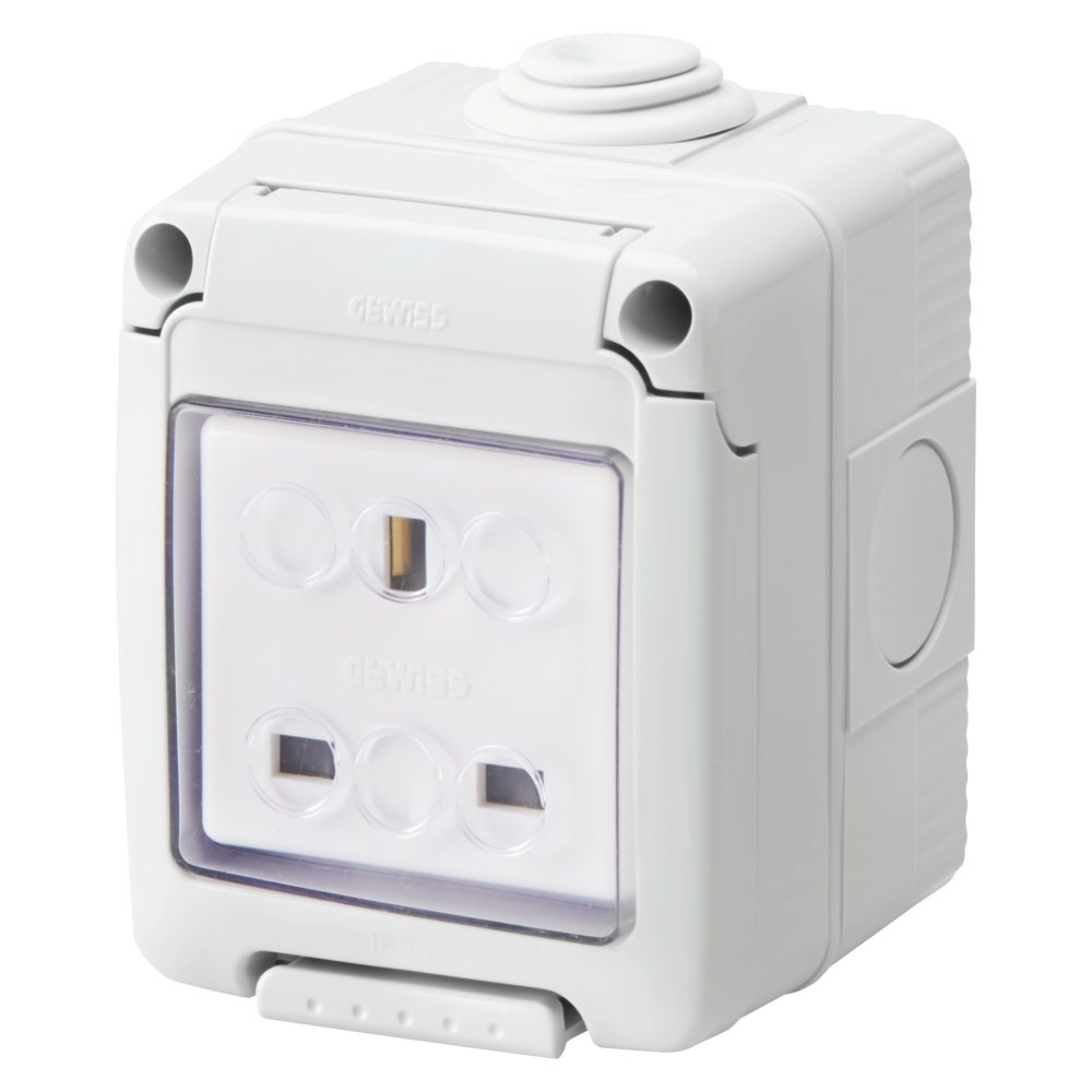  watertight enclosure complete with system devices - with socket-outlet 2p+e 13 a - british standard - ip55 - grey ral 7035