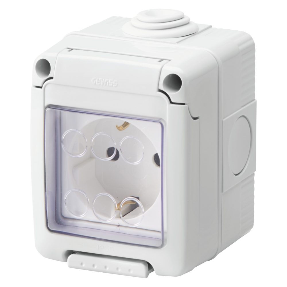  watertight enclosure complete with system devices - with socket-outlet 2p+e 16 a - german standard - ip55 - grey ral 7035