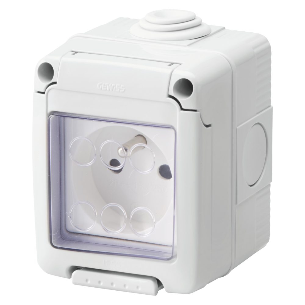  contenedor completo con aparatos system - estanco - base 2p+t 16 a - norma francesa - ip55 - gris ral 7035