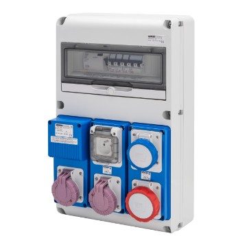  COFFRET MULTIPRISE TRI+NEUTRE - Q-DIN 14 - 4P 40A - 1 PC 2P+T 230V 16A + 1 PC 2P+T 230V 16A IEC + 1 PC 3P+T 400V 32A IEC + 2 PC 2P 24V 16A IEC - DIFF. GÉNÉRAL 30MA - IP65