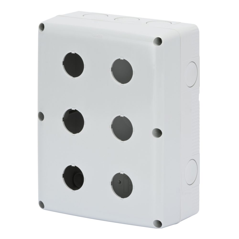  contenitore vuoto per pulsanti, comandi e segnalatori - 6 posti - diametro 22mm - coperchio grigio ral 7035 - ip66