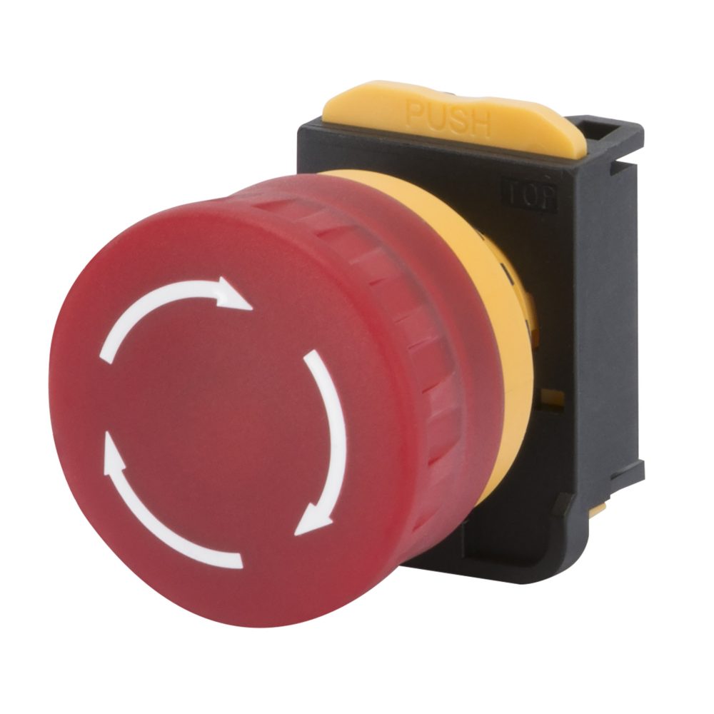  kruhové tlačítko s hřibovou hlavou – průměr 40 mm – s aretací – nepodsvícené