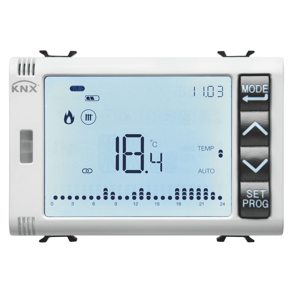  cronotermostato programmatore con gestione umidità - knx - 3 moduli - bianco - chorusmart