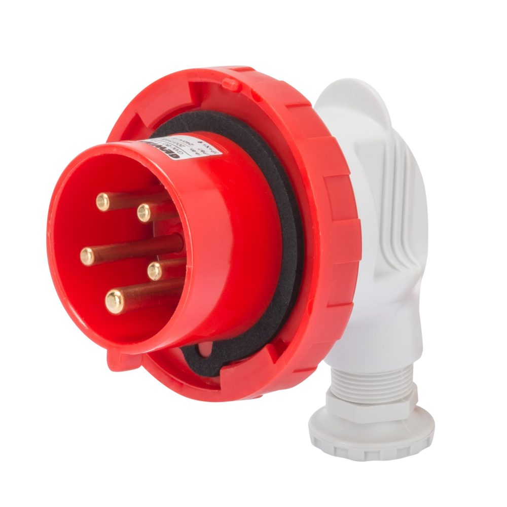  spina mobile a 90° - ip67 - 3p+t 32a 380-440v 50/60hz - rosso - 3h - cablaggio a vite