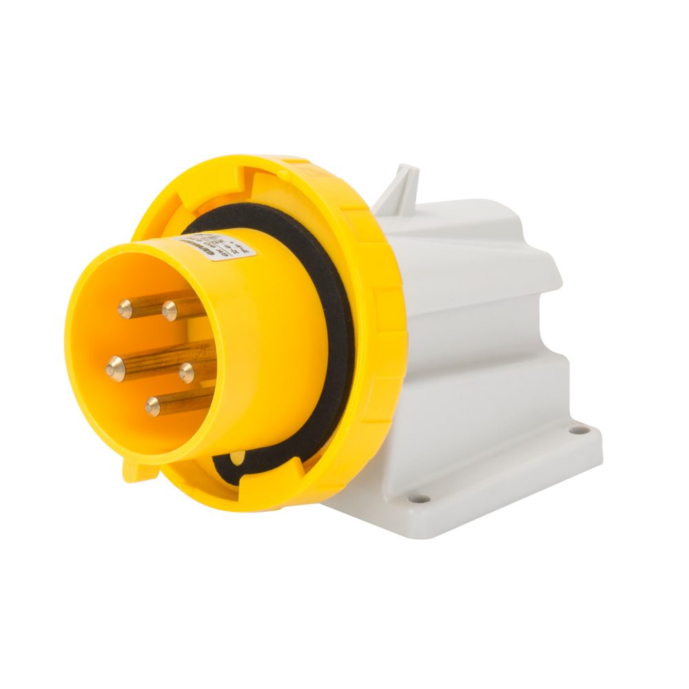  spina fissa da parete a 90° - ip67 - 2p+t 32a 100-130v 50/60hz - giallo - 4h - cablaggio a vite