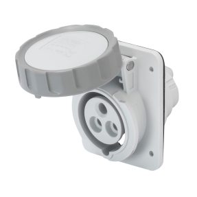PRESA FISSA DA INCASSO A 10° HP - IP66/IP67 - 2P+T 32A TRASFORMATORE 50/60HZ - GRIGIO - 12H - CABLAGGIO A VITE