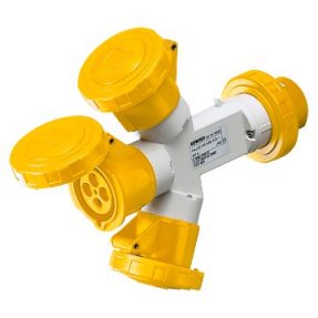 MULTIPLE IEȘIRI SOCKET-COUPLERS 3 IP67 - FIȘĂ 16A - 2 PRIZE 2P+E 110V 50/60HZ - GALBEN - 4H