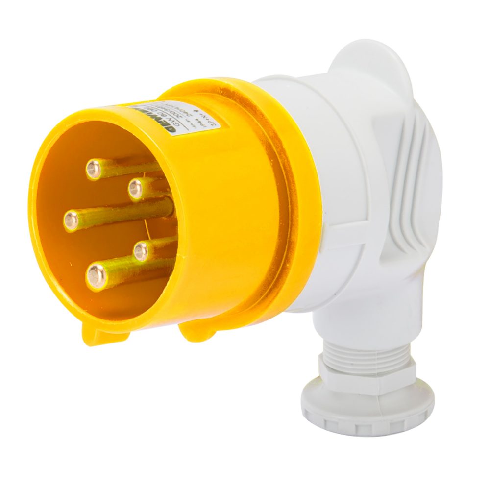  fiche mobile à 90° - ip44 - 2p+t 16a 100-130v 50/60hz - jaune - 4h - câblage à vis