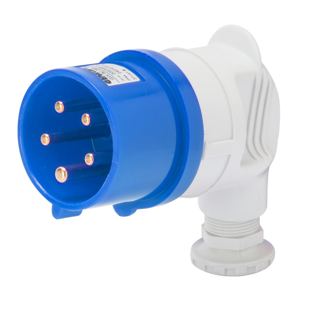  spina mobile a 90° - ip44 - 3p+t 32a 200-250v 50/60hz - blu - 9h - cablaggio a vite