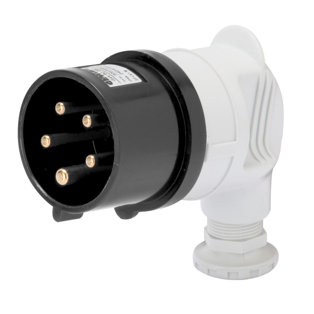  90° plug - ip44 - 3p+e 32a 480-500v 50/60hz - black - 7h - screw wiring