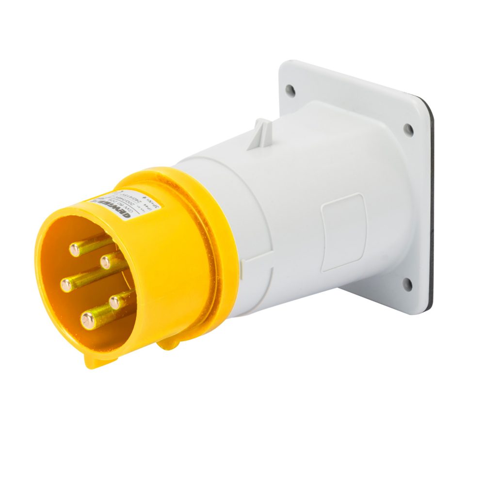  clavija fija de empotrar - ip44 - 2p+t 16a 100-130v 50/60hz - amarillo - 4h - conexionado de tornillo