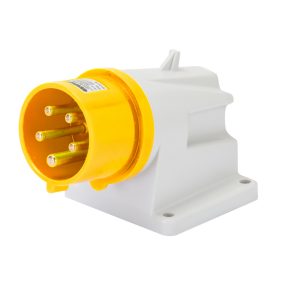 spina fissa da parete a 90° - ip44 - 2p+t 16a 100-130v 50/60hz - giallo - 4h - cablaggio a vite