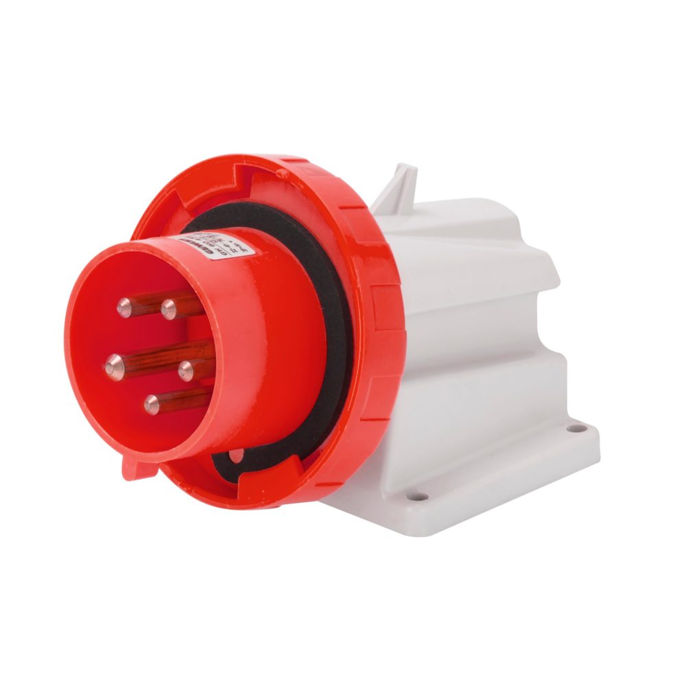  socle de connecteur en saillie à 90° - ip67 - 3p+n+t 32a 380-415v 50/60hz - rouge - 6h - câblage à vis
